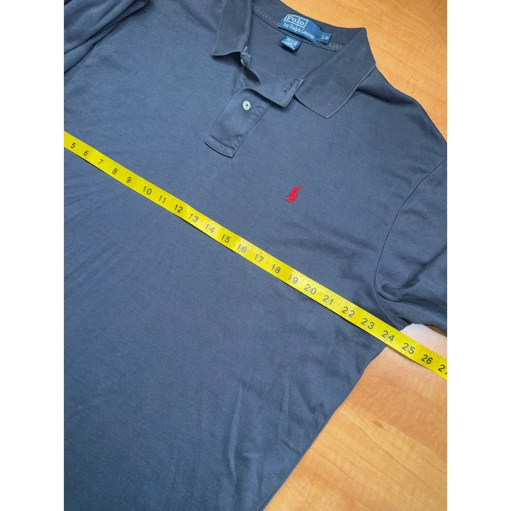 Polo Ralph Lauren Mens Large Dark Grey Long Sleeve Polo Shirt Red Pony Logo